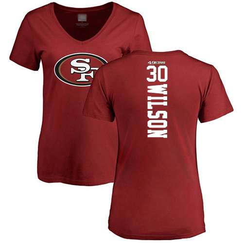 San Francisco 49ers Red Women Jeff Wilson Backer #30 NFL T Shirt->women nfl jersey->Women Jersey